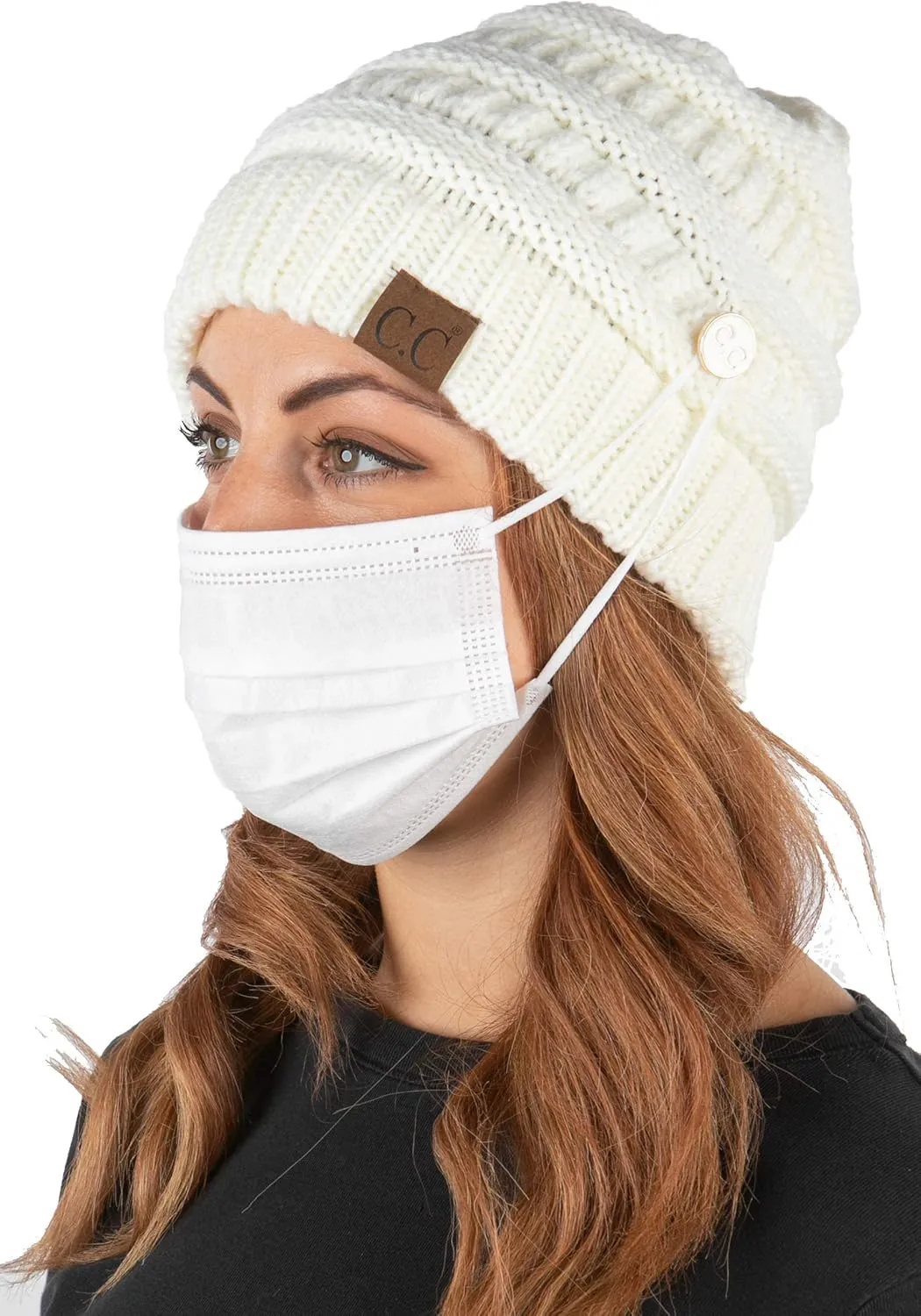 Funky Junque Women's Chunky Ribbed Knit Beanie with Stylish Side Buttons - Neutral Colors, Bright Colors, Value Packs