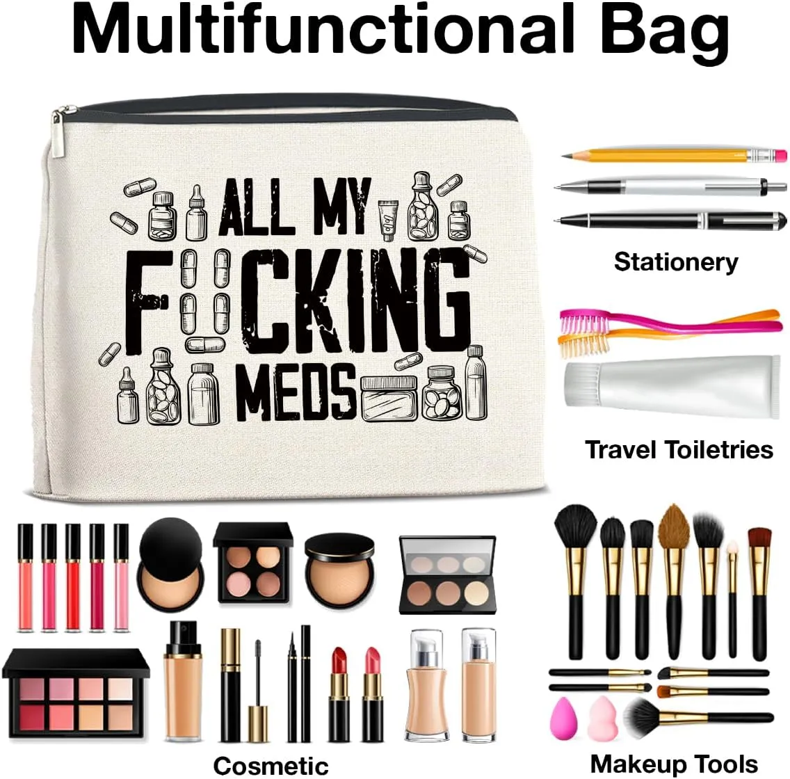 Funny Medicine Makeup Bag Gifts for Nurse Practitioner Pharmacist Patient All My Meds Cosmetic Bag Zipper Makeup Pouch