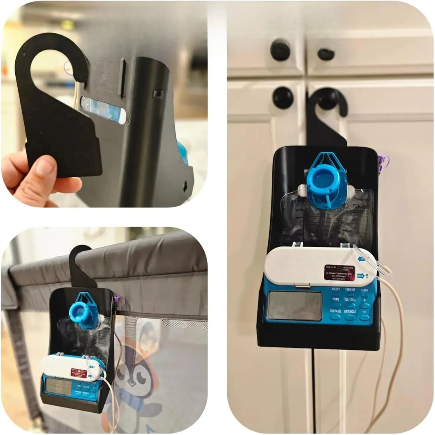 G-Tube Feeding Pump Holder – Angled Screen Stand, Removable Strap & Hook, Compatible with 500 ml & 1200 ml Bags, Portable G Tube Accessories (500ml)