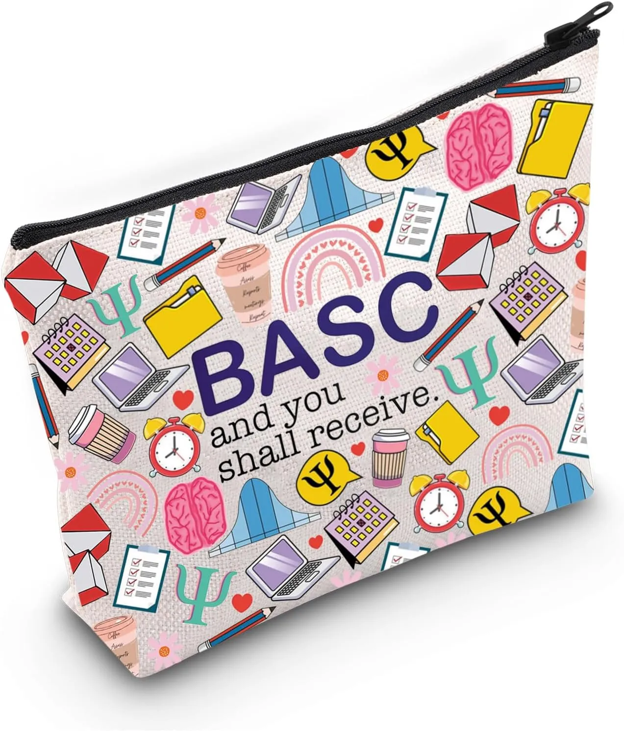 G2TUP Psychologist Makeup Bag Psychology Gifts Psych Therapist Gifts BASC And You Shall Receive Psych Teacher Zipper Bag (BASC and you)