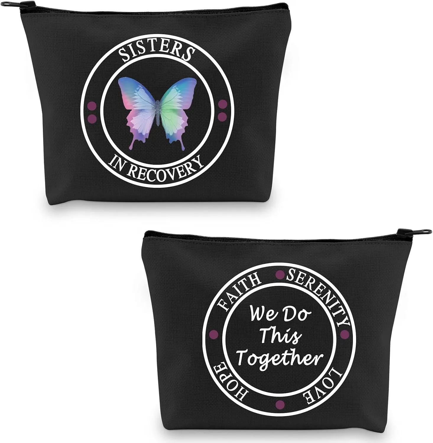 G2TUP Sobriety Gifts for Women Makeup Bag Inspirational Sober Recovery AA NA Gift Sisters in Recovery 12 Step (Sisters in Recovery-Black)