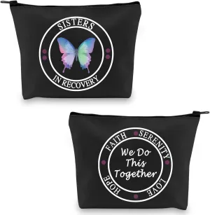 G2TUP Sobriety Gifts for Women Makeup Bag Inspirational Sober Recovery AA NA Gift Sisters in Recovery 12 Step (Sisters in Recovery-Black)