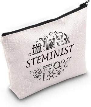 G2TUP Stem Woman Gift Feminist Gift Steminist Cosmetic Bag Science Makeup Bag Gift for Women in Science (Steminist White Bag)