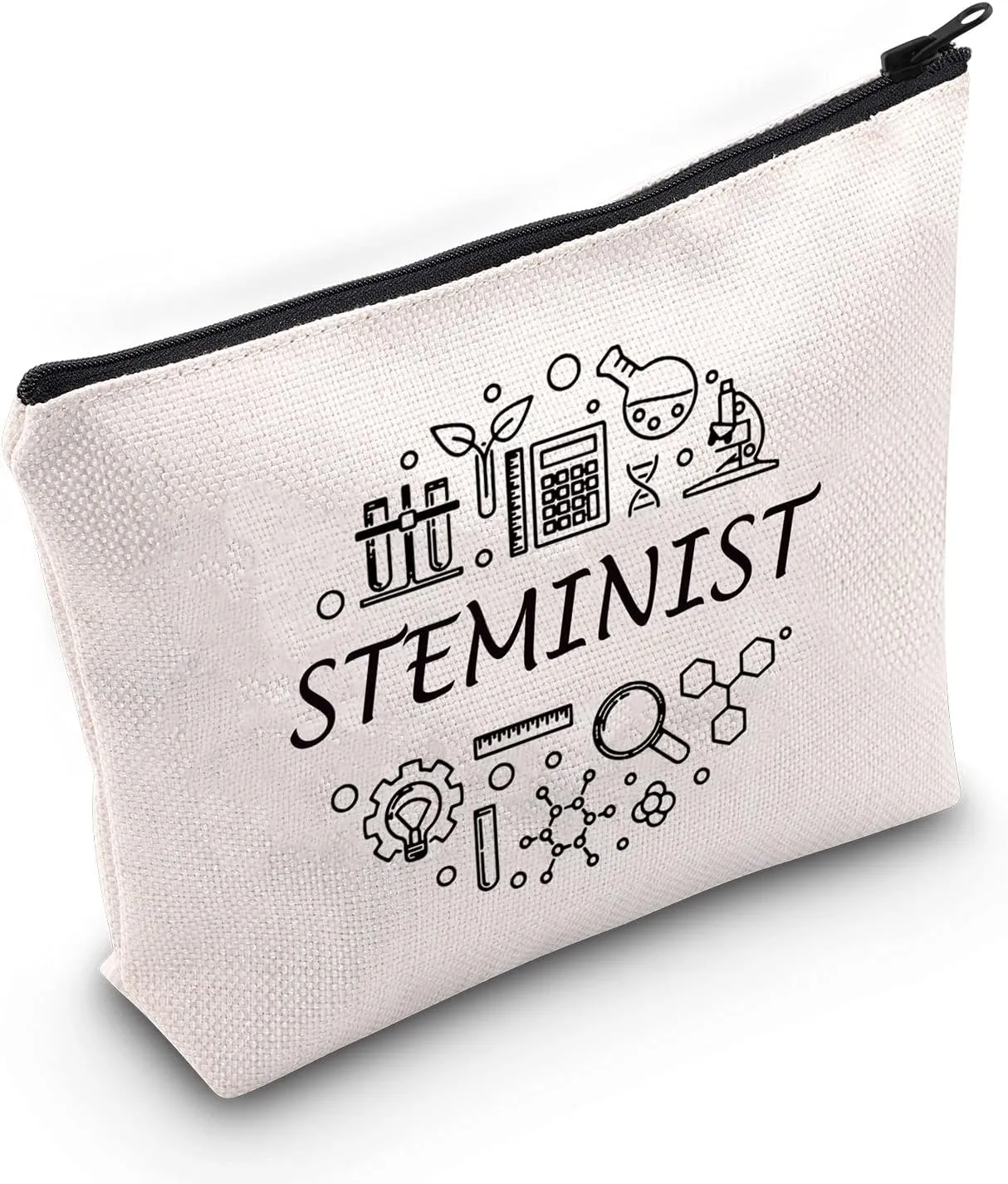 G2TUP Stem Woman Gift Feminist Gift Steminist Cosmetic Bag Science Makeup Bag Gift for Women in Science (Steminist White Bag)