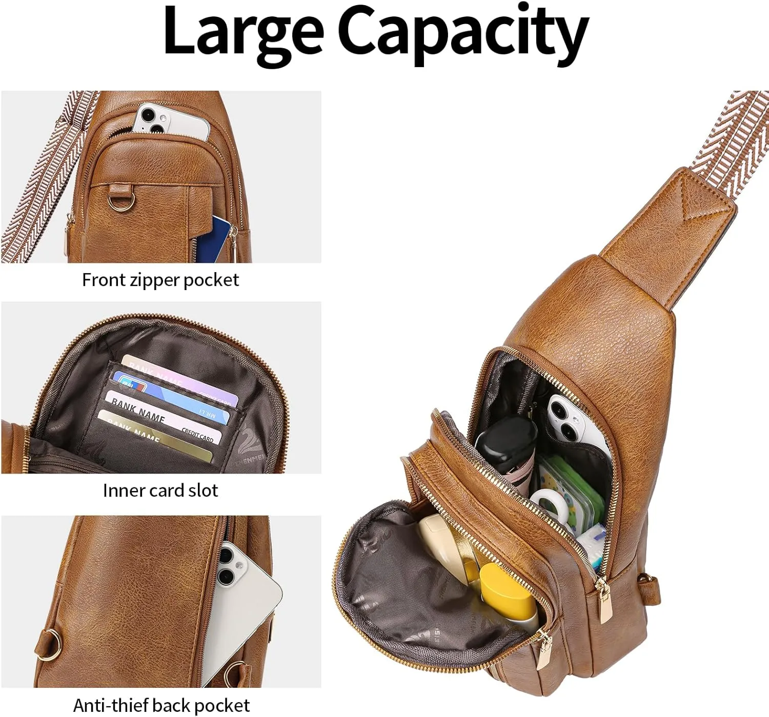GAEKEAO Sling Bag for Women Crossbody Bags Fanny Pack Vegan Leather Chest Bag Travel Shoulder Belt Purse Backpack Gifts