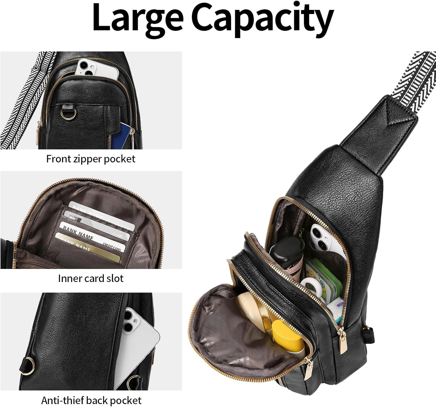 GAEKEAO Sling Bag for Women Crossbody Bags Fanny Pack Vegan Leather Chest Bag Travel Shoulder Belt Purse Backpack Gifts