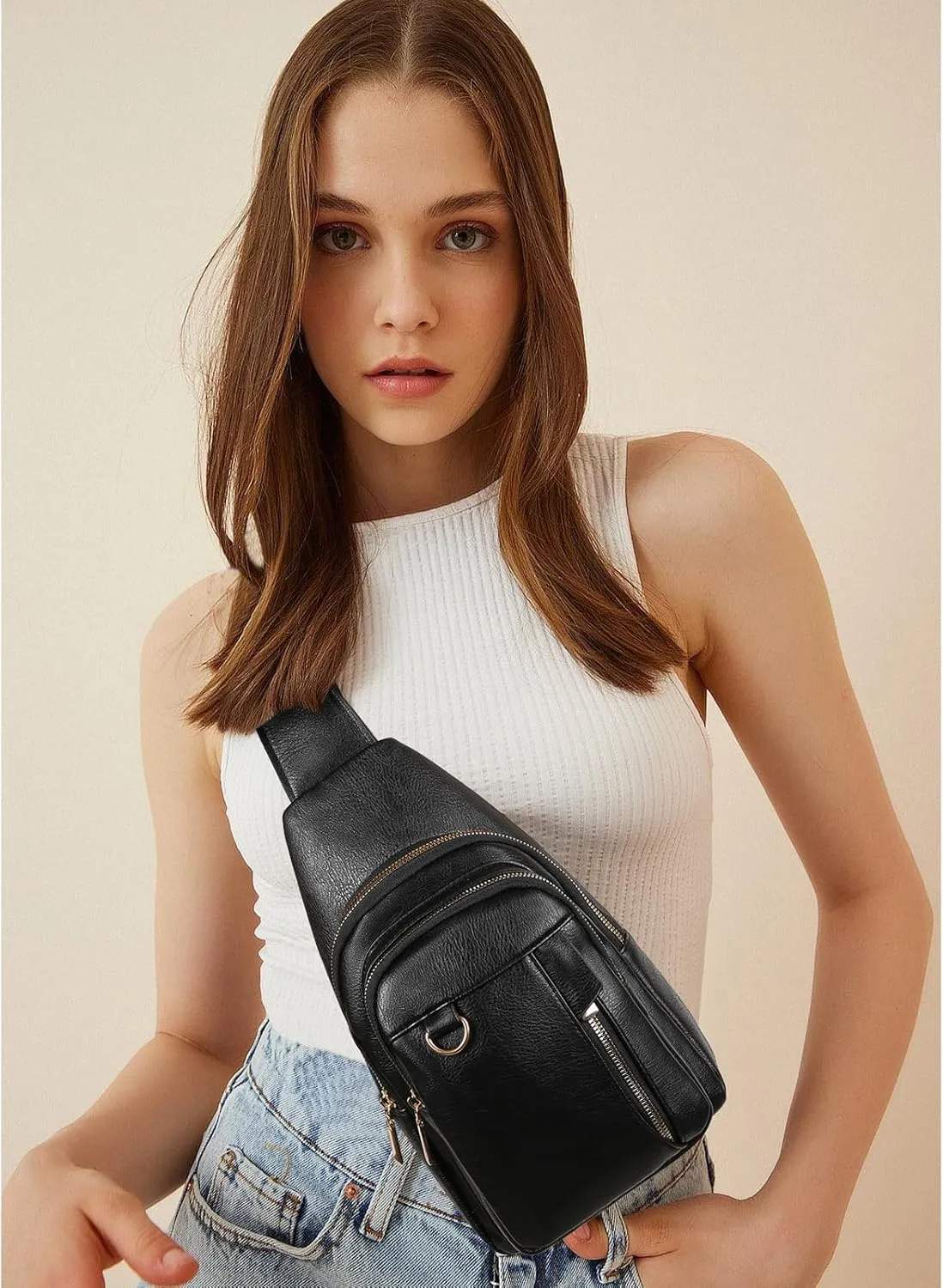 GAEKEAO Sling Bag for Women Crossbody Bags Fanny Pack Vegan Leather Chest Bag Travel Shoulder Belt Purse Backpack Gifts