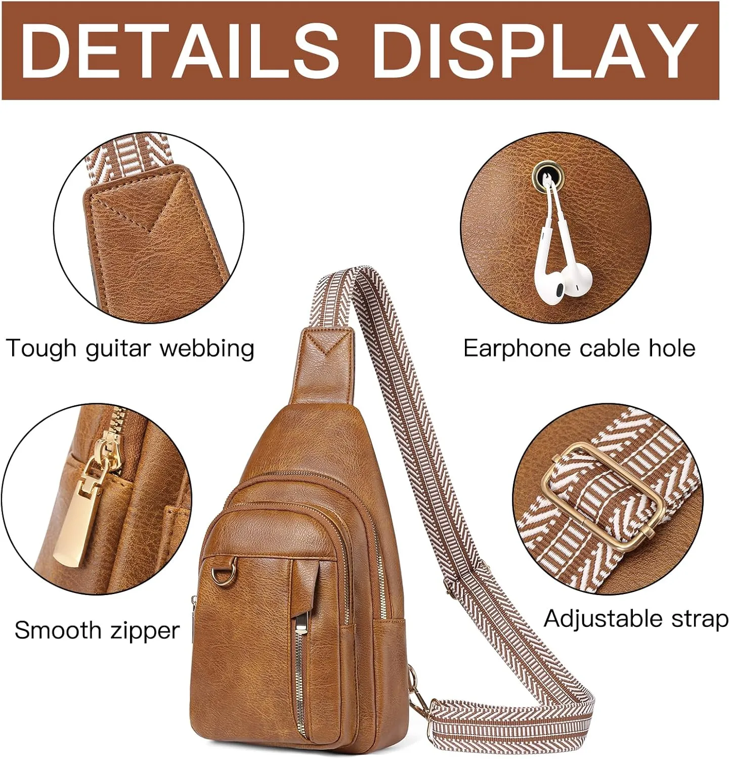 GAEKEAO Sling Bag for Women Crossbody Bags Fanny Pack Vegan Leather Chest Bag Travel Shoulder Belt Purse Backpack Gifts