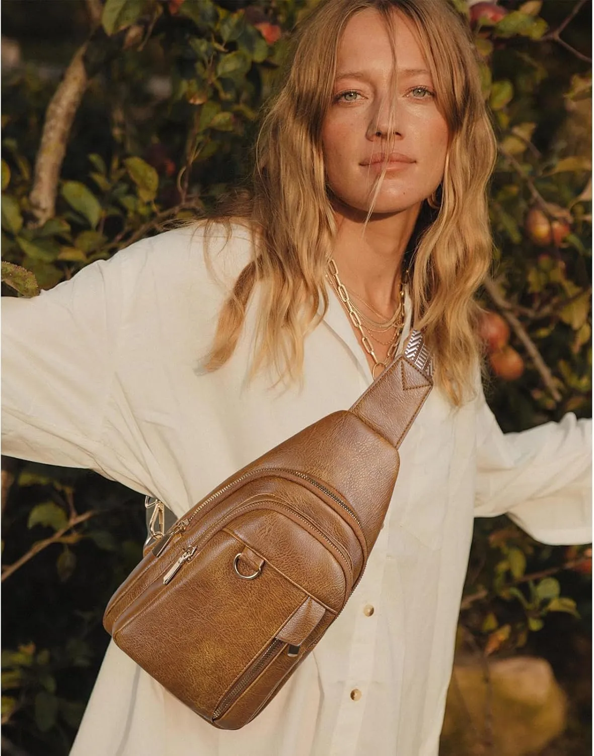 GAEKEAO Sling Bag for Women Crossbody Bags Fanny Pack Vegan Leather Chest Bag Travel Shoulder Belt Purse Backpack Gifts