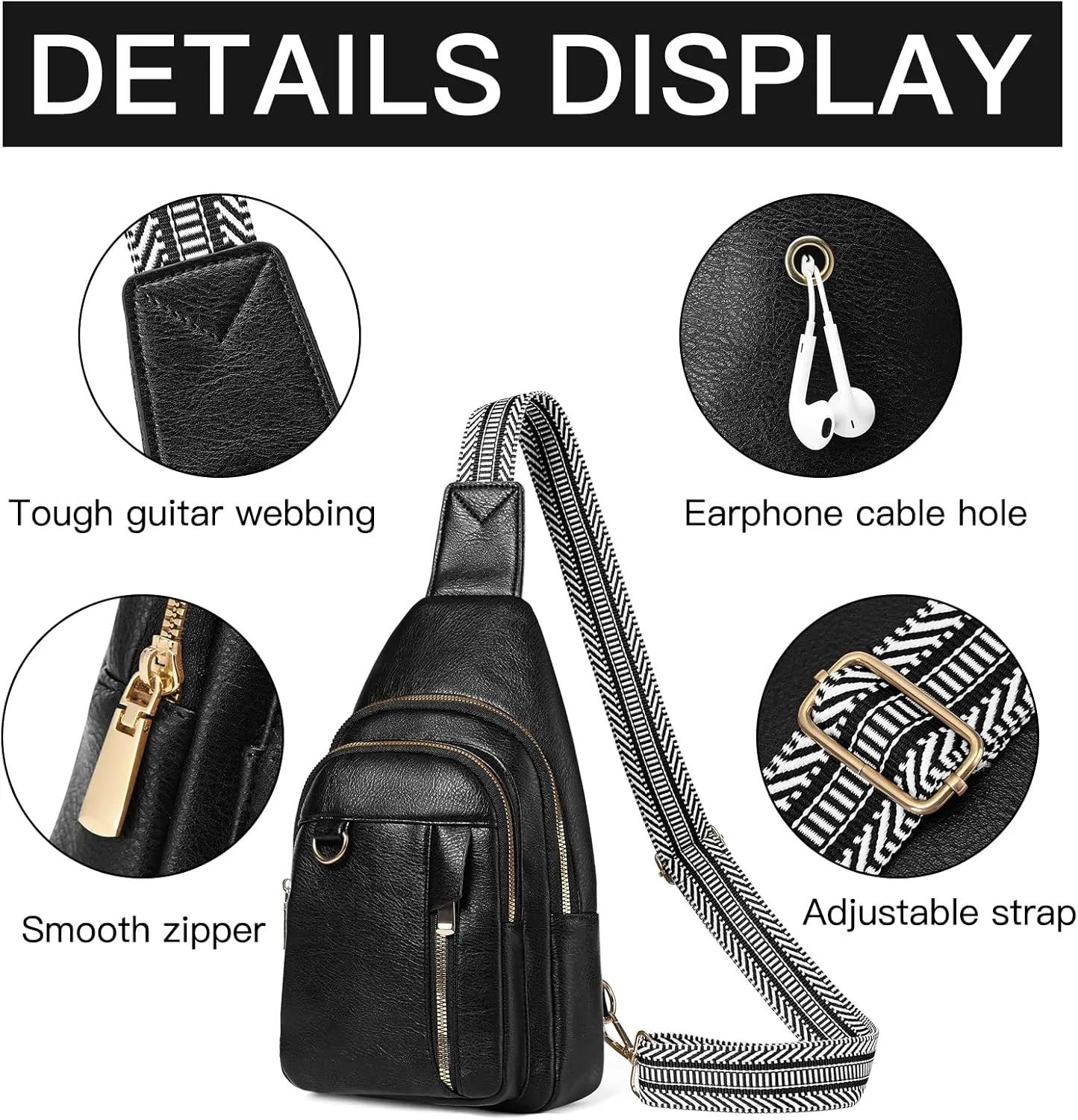 GAEKEAO Sling Bag for Women Crossbody Bags Fanny Pack Vegan Leather Chest Bag Travel Shoulder Belt Purse Backpack Gifts