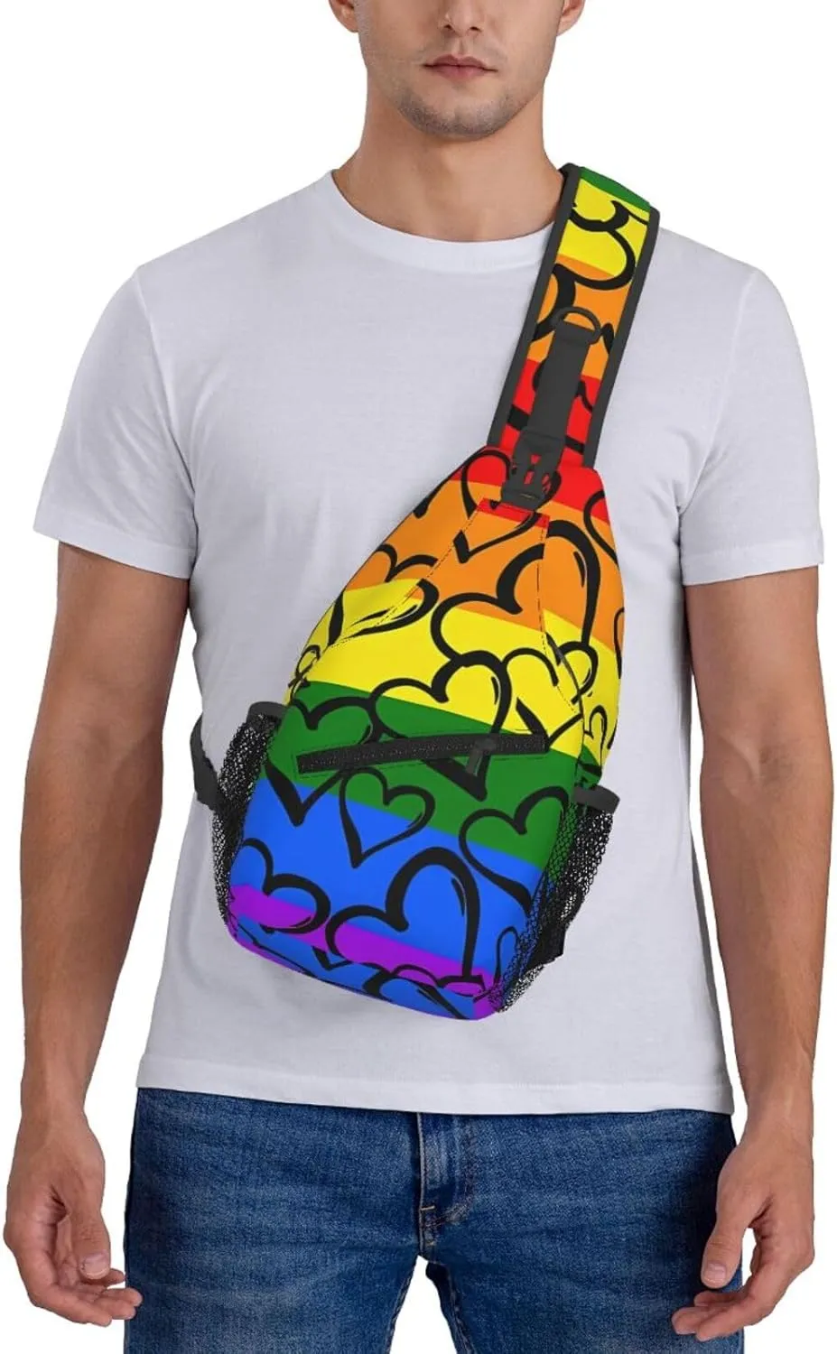 Gay Pride Rainbow Pattern Print Men's Cross Chest Bag Diagonally, Cute Crossbody Shoulder Backpack, 7.5" L x 3.5" W x 15.3" H