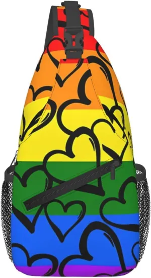 Gay Pride Rainbow Pattern Print Men's Cross Chest Bag Diagonally, Cute Crossbody Shoulder Backpack, 7.5" L x 3.5" W x 15.3" H