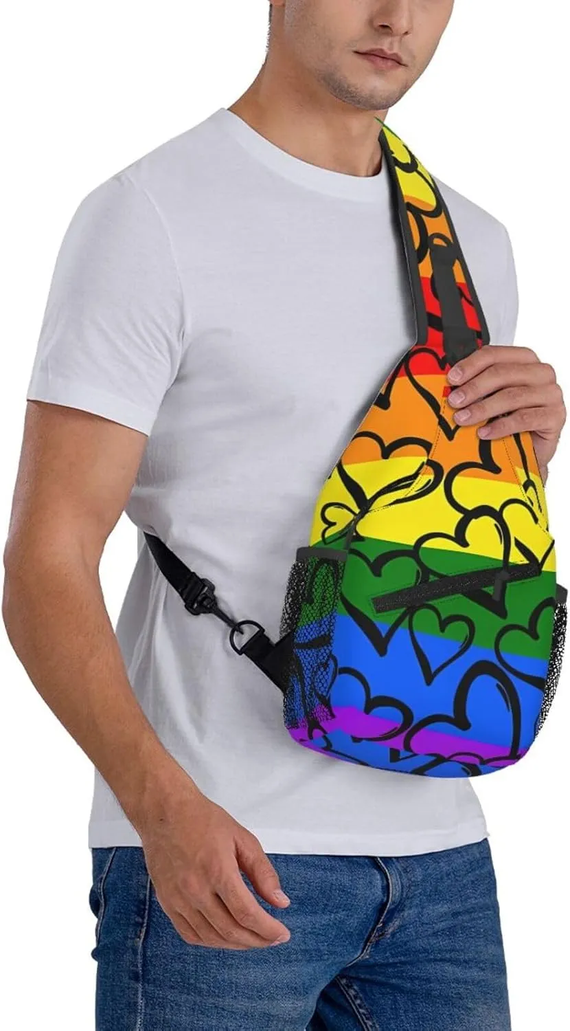Gay Pride Rainbow Pattern Print Men's Cross Chest Bag Diagonally, Cute Crossbody Shoulder Backpack, 7.5" L x 3.5" W x 15.3" H