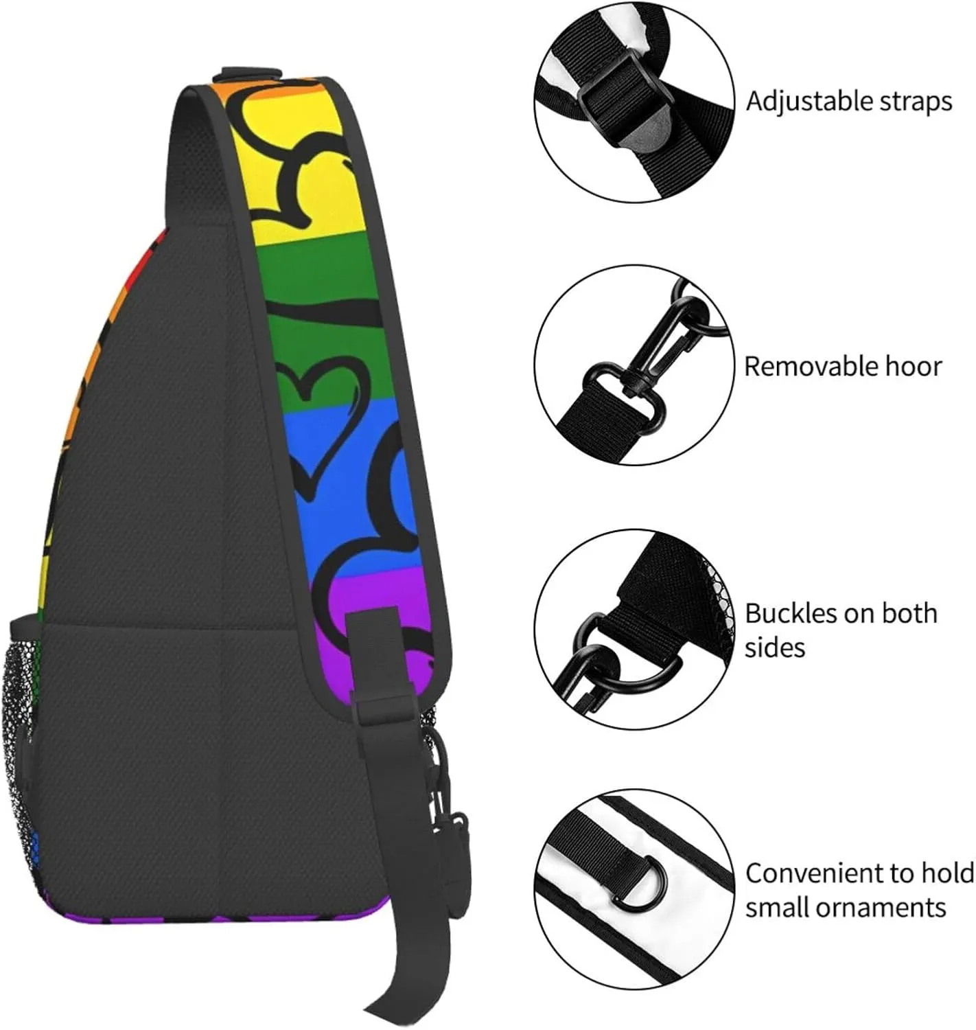 Gay Pride Rainbow Pattern Print Men's Cross Chest Bag Diagonally, Cute Crossbody Shoulder Backpack, 7.5" L x 3.5" W x 15.3" H