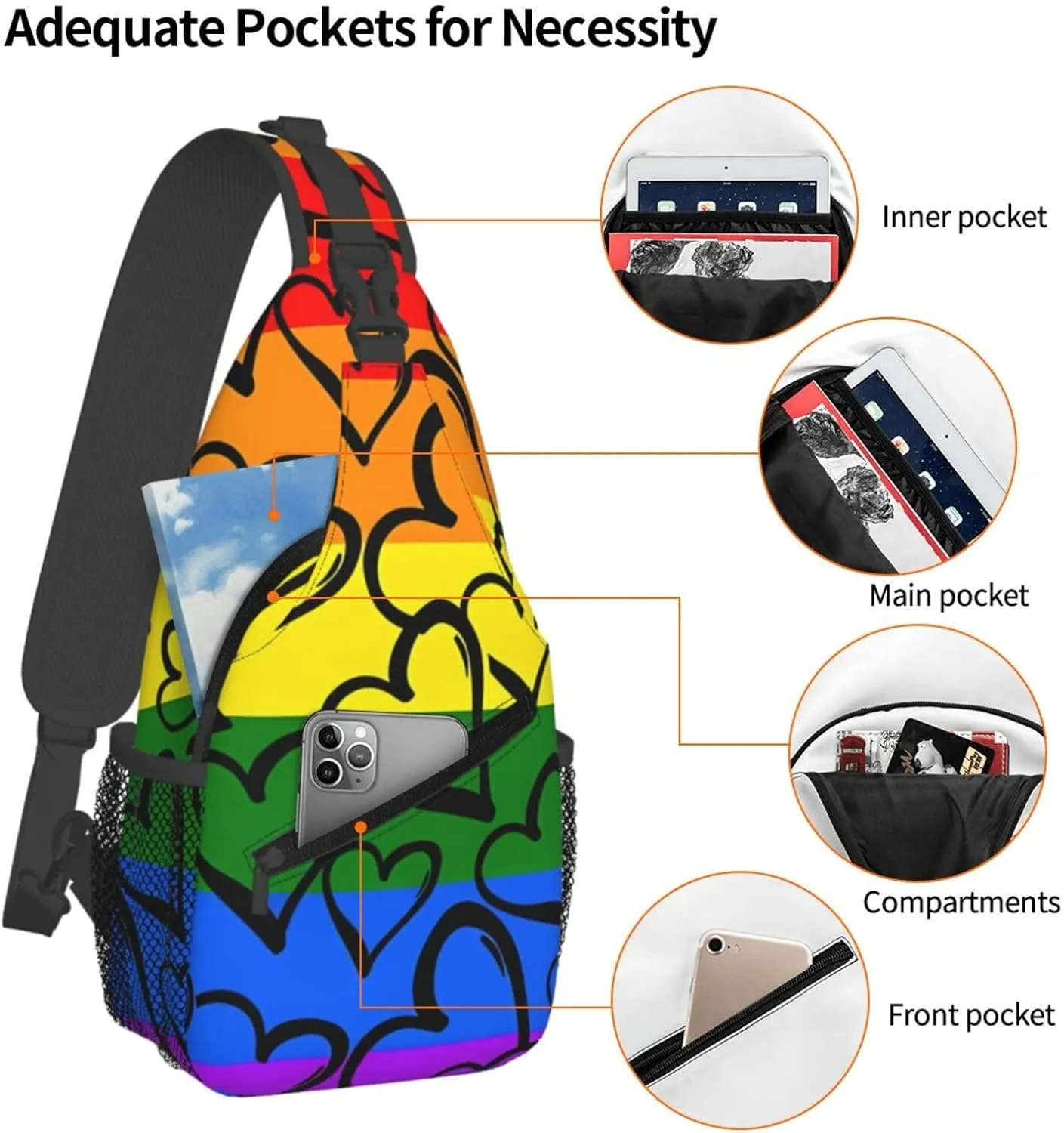 Gay Pride Rainbow Pattern Print Men's Cross Chest Bag Diagonally, Cute Crossbody Shoulder Backpack, 7.5" L x 3.5" W x 15.3" H