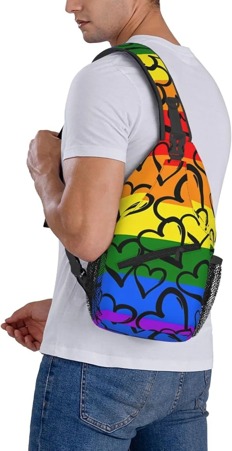 Gay Pride Rainbow Pattern Print Men's Cross Chest Bag Diagonally, Cute Crossbody Shoulder Backpack, 7.5" L x 3.5" W x 15.3" H