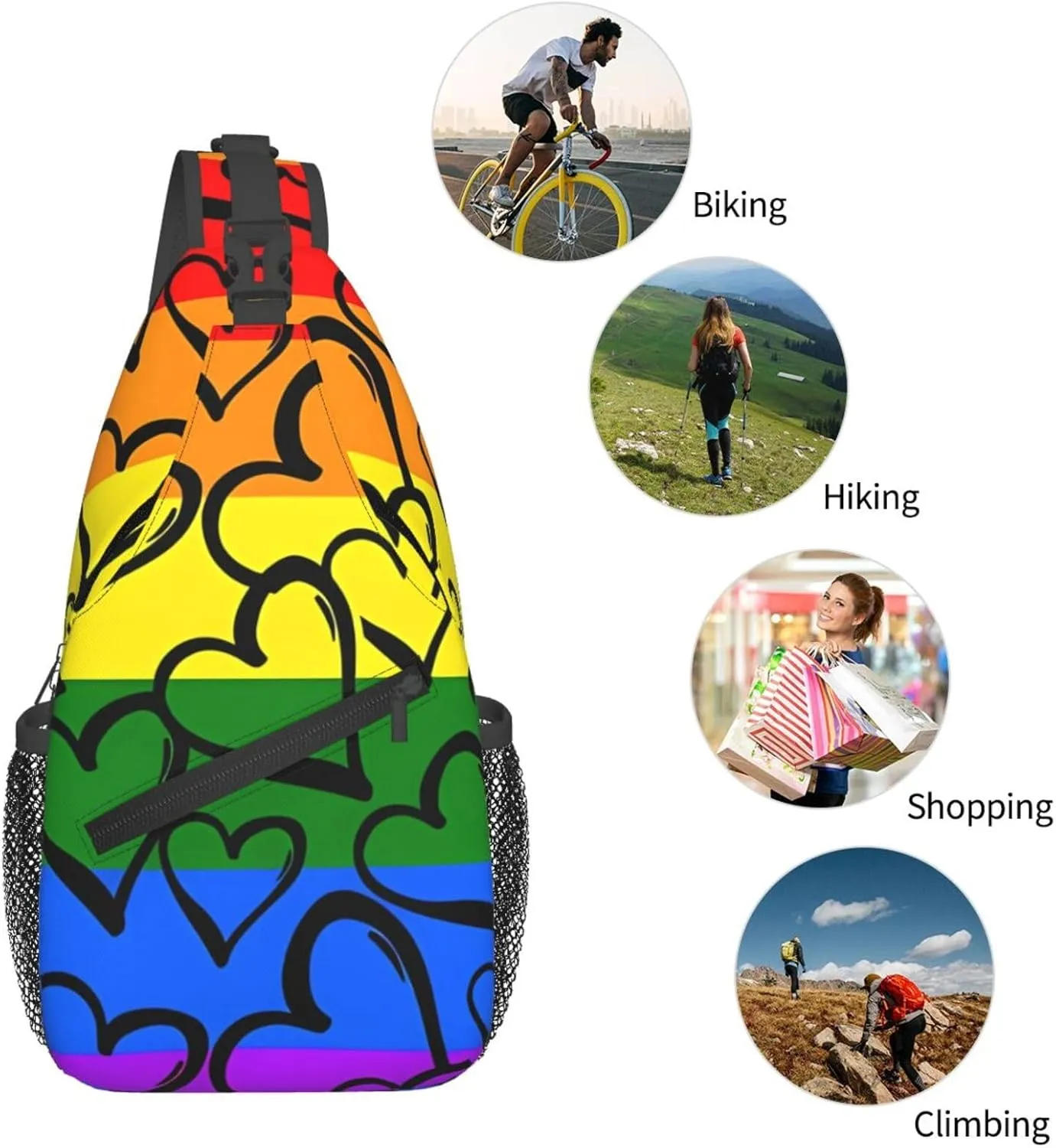 Gay Pride Rainbow Pattern Print Men's Cross Chest Bag Diagonally, Cute Crossbody Shoulder Backpack, 7.5" L x 3.5" W x 15.3" H