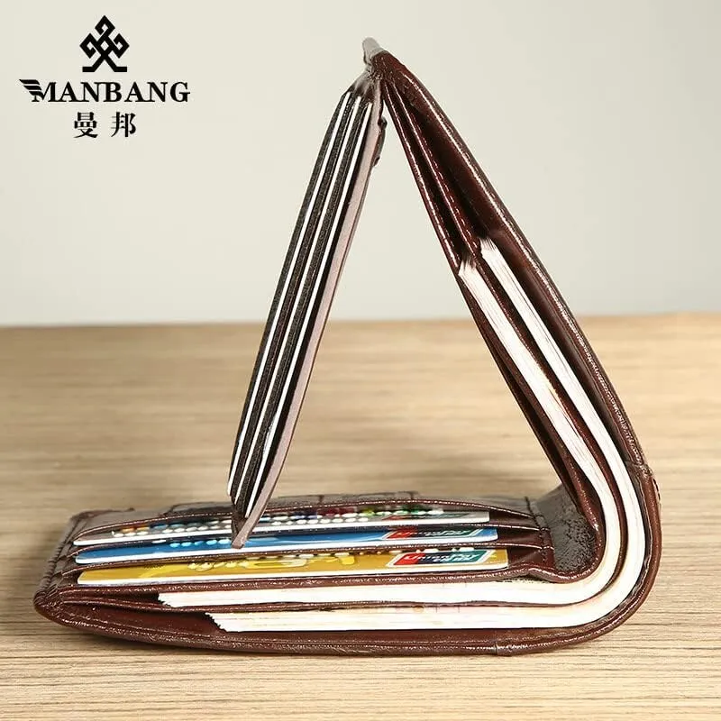 【Genuine Cow Leather】 Brand Men's Wallet Luxury Original Short Tri-Fold First Layer Cowhide RFID Blocking Purse Business Horizontal Fashion (Coffee)