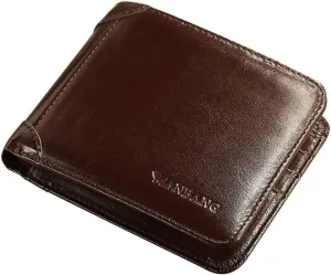 【Genuine Cow Leather】 Brand Men's Wallet Luxury Original Short Tri-Fold First Layer Cowhide RFID Blocking Purse Business Horizontal Fashion (Coffee)