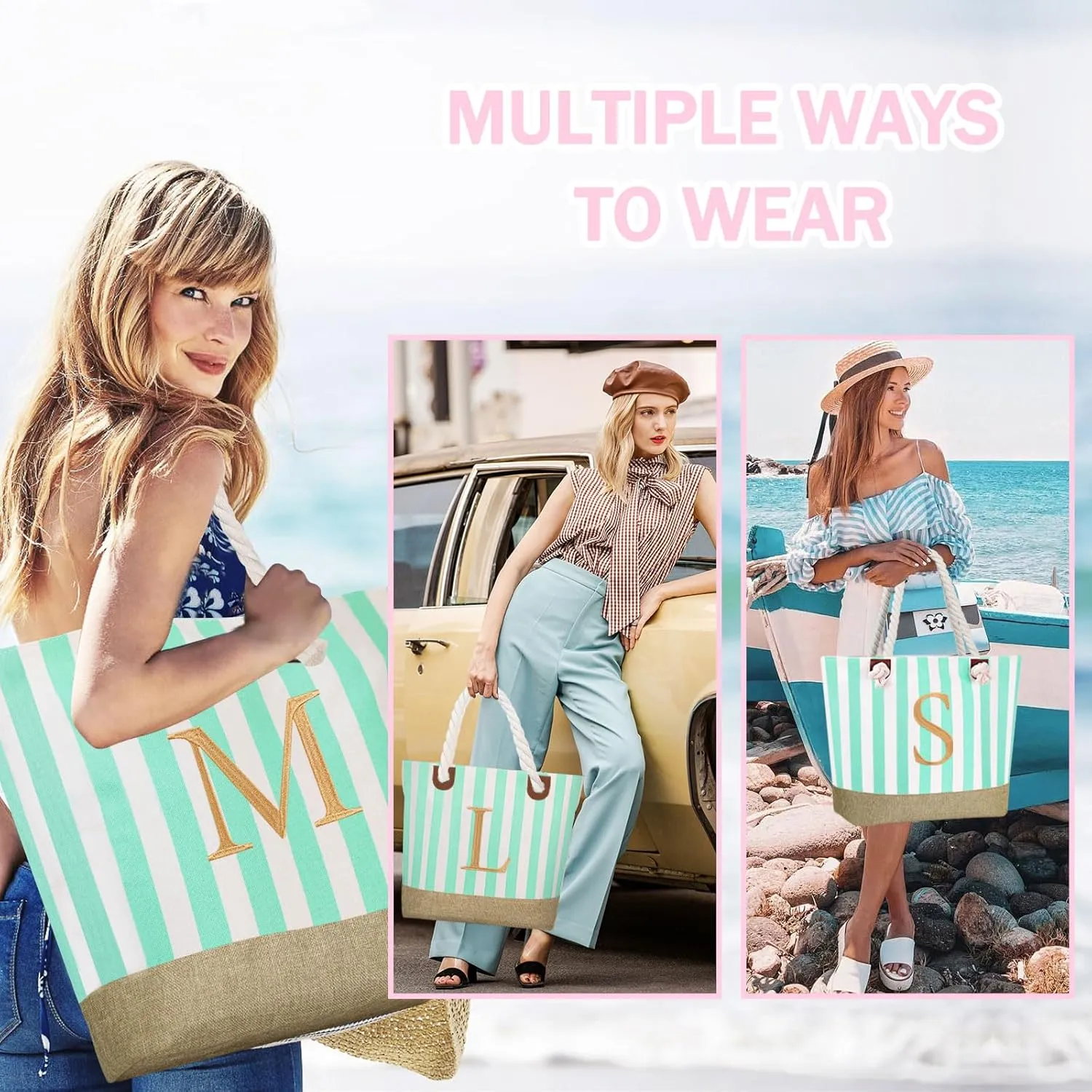 GhvyenntteS Mothers Day Gifts for Mama - Mama Bag, New Mom Gifts, Beach Tote Bag, Mom Bag with Zipper, Personalized Mama Tote Bag for Women, Grandma, Initial M