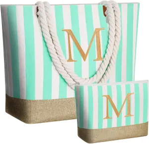 GhvyenntteS Mothers Day Gifts for Mama - Mama Bag, New Mom Gifts, Beach Tote Bag, Mom Bag with Zipper, Personalized Mama Tote Bag for Women, Grandma, Initial M