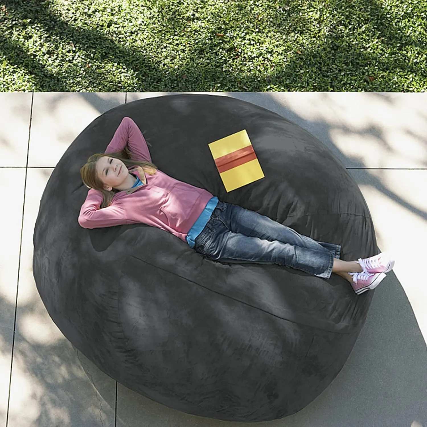Giant Fur Bean Bag Chair Cover for Kids Adults, (No Filler) Living Room Furniture Big Round Soft Fluffy Faux Fur Beanbag Lazy Sofa Bed Cover (Black, 5FT)