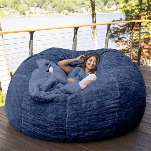 Giant Fur Bean Bag Chair Cover for Kids Adults, (No Filler) Living Room Furniture Big Round Soft Fluffy Faux Fur Beanbag Lazy Sofa Bed Cover (Blue, 7FT)