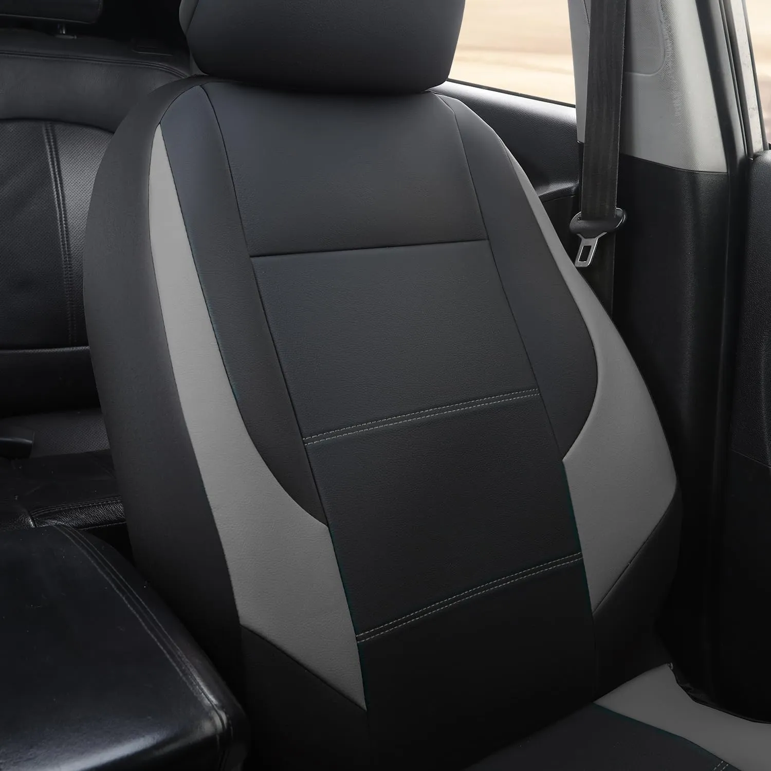 GIANT PANDA Front Car Seat Cover Custom Fit Toyota Tacoma 2016 2017 2018 2019 2020 2021 2022 2023 2024 Double & Crew Cab SR, SR5, Limited,TRD Pro,TRD Sport, TRD Off-Road,Faux Leather (Black Grey/Gray)