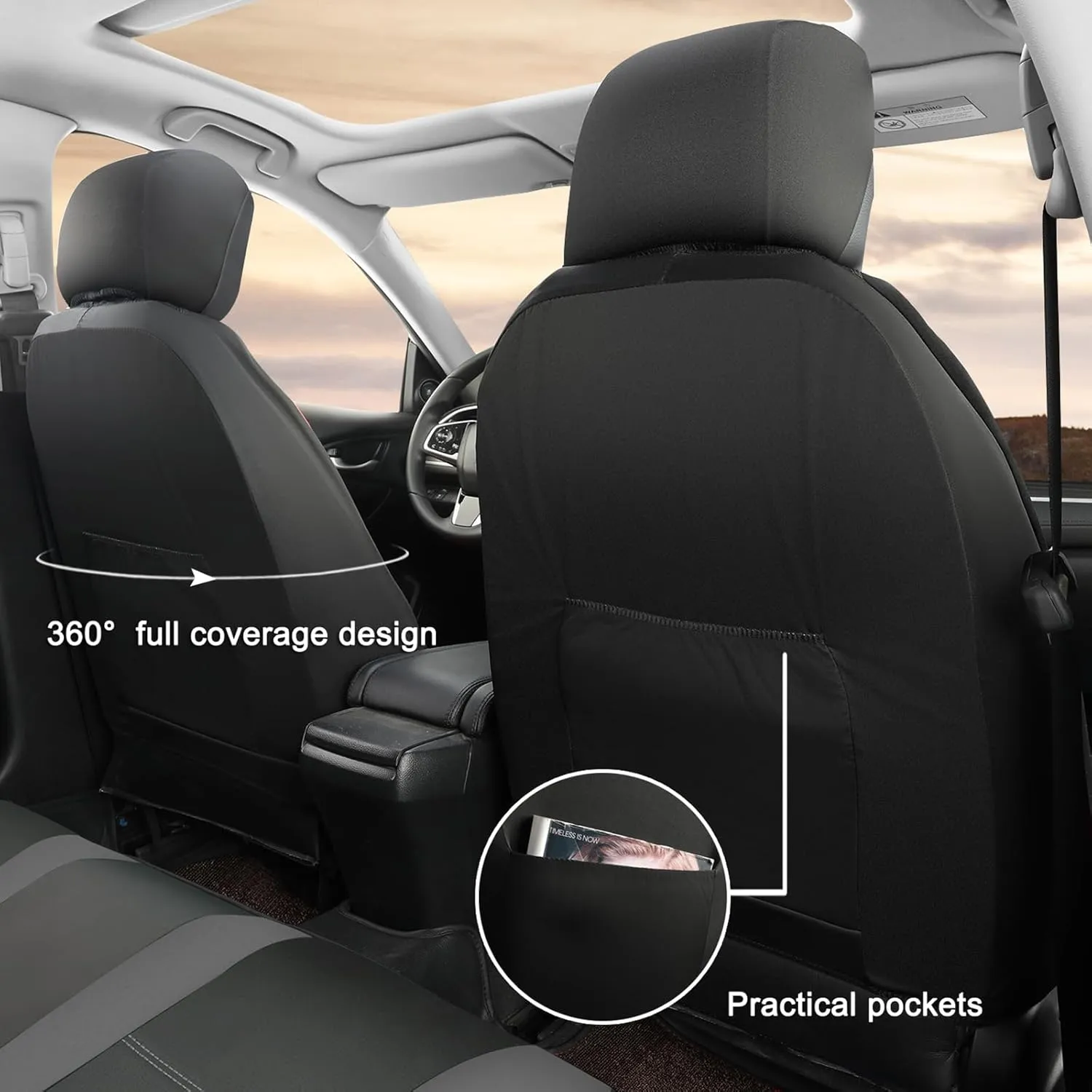 GIANT PANDA Front Car Seat Cover Custom Fit Toyota Tacoma 2016 2017 2018 2019 2020 2021 2022 2023 2024 Double & Crew Cab SR, SR5, Limited,TRD Pro,TRD Sport, TRD Off-Road,Faux Leather (Black Grey/Gray)