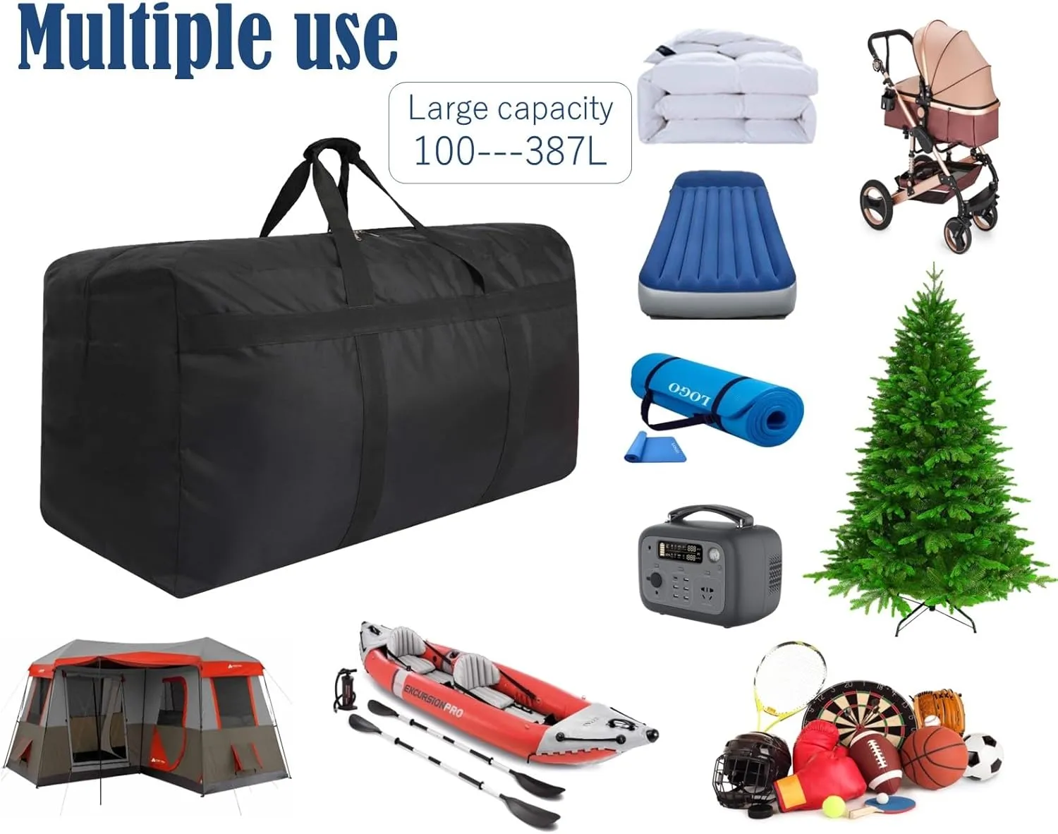 Giant Storage Duffel Bag Huge Moving Bag Great for Traveling, Camping, Big Items Storage, Moving, College Kids and More (300L Black)