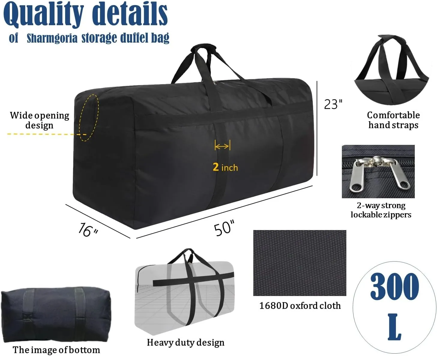 Giant Storage Duffel Bag Huge Moving Bag Great for Traveling, Camping, Big Items Storage, Moving, College Kids and More (300L Black)