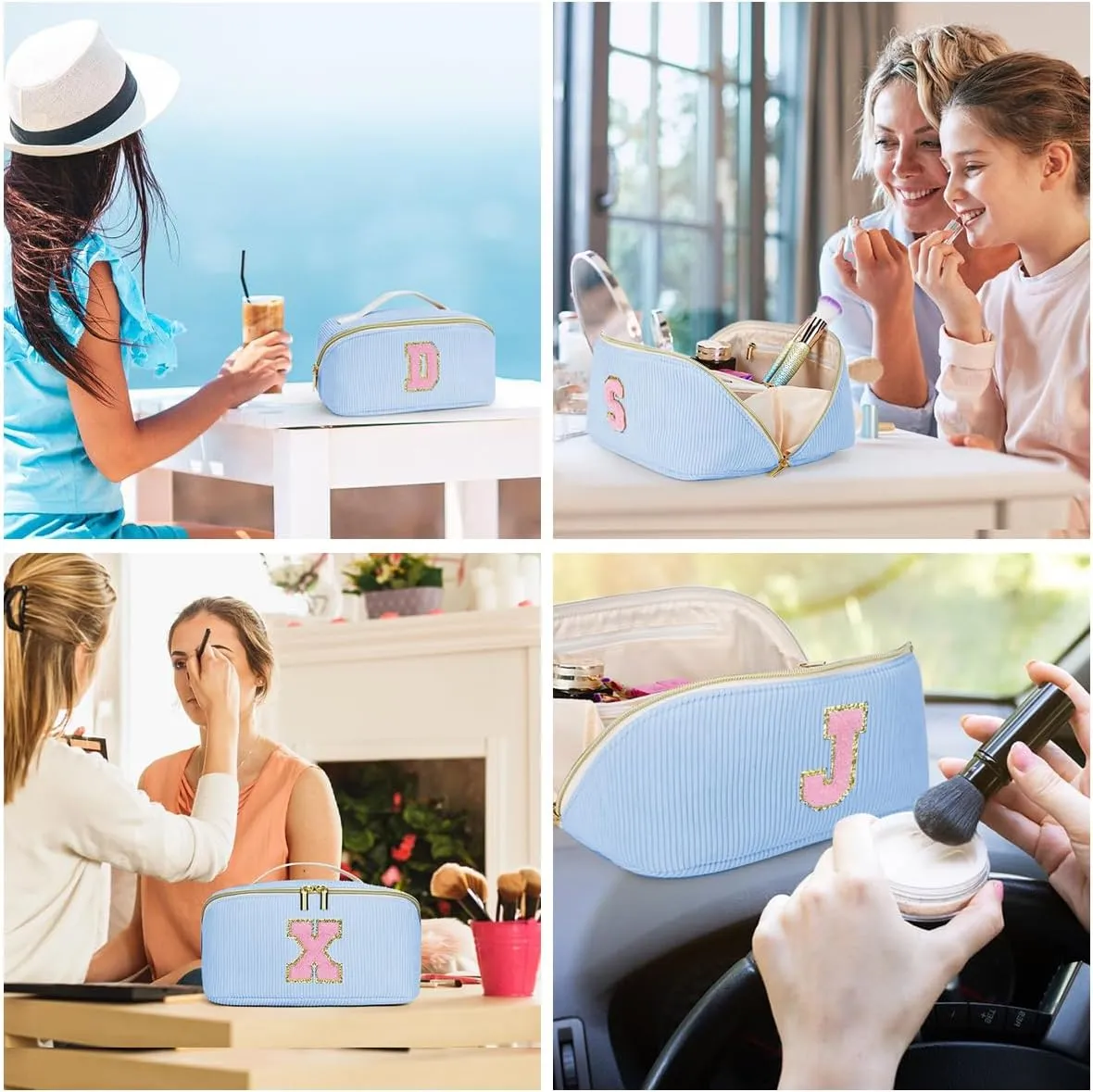 Gifts for Girls, Initial Travel Makeup Bag Women's Day Gift Make up Bag Cosmetic Bags Monther's Day Gifts, Personalized Stuff Bag Cute Makeup Bag Birthday Gifts for Women/Friend/Mother Blue - G