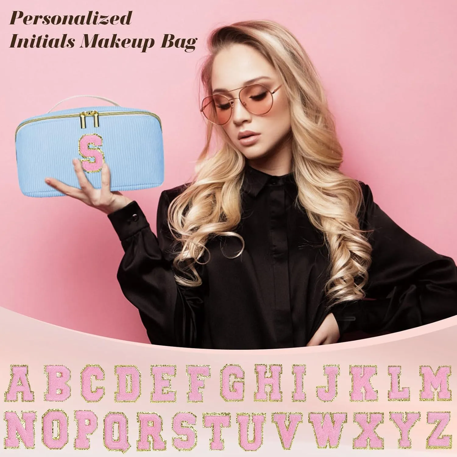 Gifts for Girls, Initial Travel Makeup Bag Women's Day Gift Make up Bag Cosmetic Bags Monther's Day Gifts, Personalized Stuff Bag Cute Makeup Bag Birthday Gifts for Women/Friend/Mother Blue - G