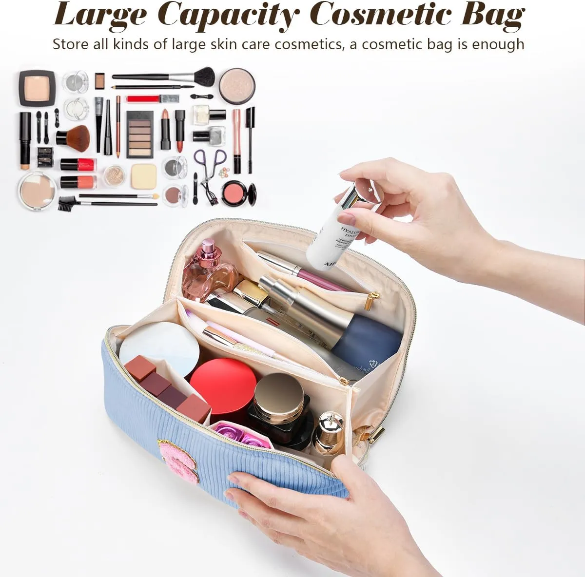 Gifts for Girls, Initial Travel Makeup Bag Women's Day Gift Make up Bag Cosmetic Bags Monther's Day Gifts, Personalized Stuff Bag Cute Makeup Bag Birthday Gifts for Women/Friend/Mother Blue - G
