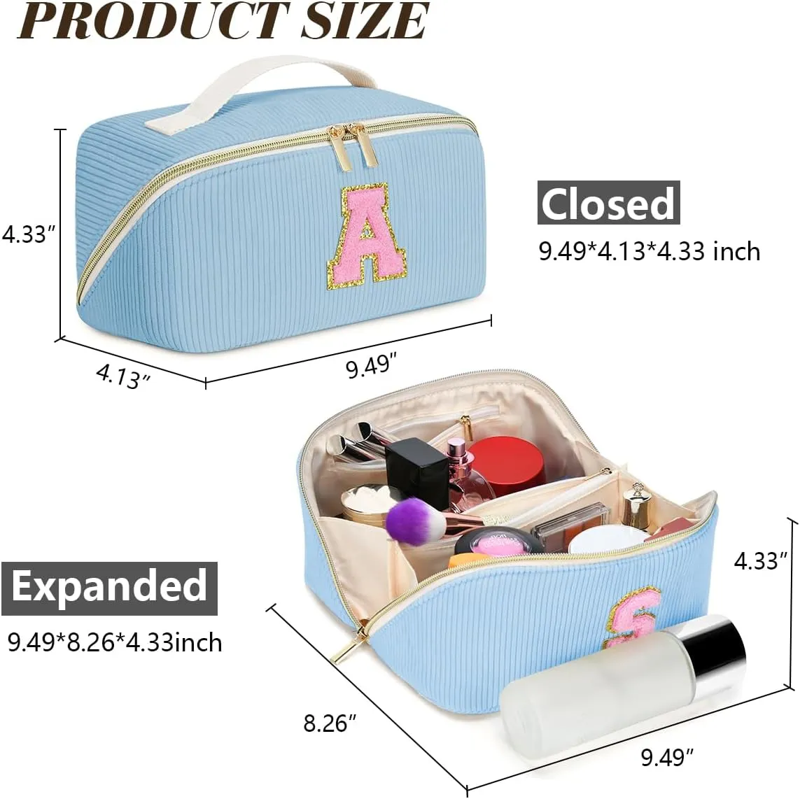 Gifts for Girls, Initial Travel Makeup Bag Women's Day Gift Make up Bag Cosmetic Bags Monther's Day Gifts, Personalized Stuff Bag Cute Makeup Bag Birthday Gifts for Women/Friend/Mother Blue - G
