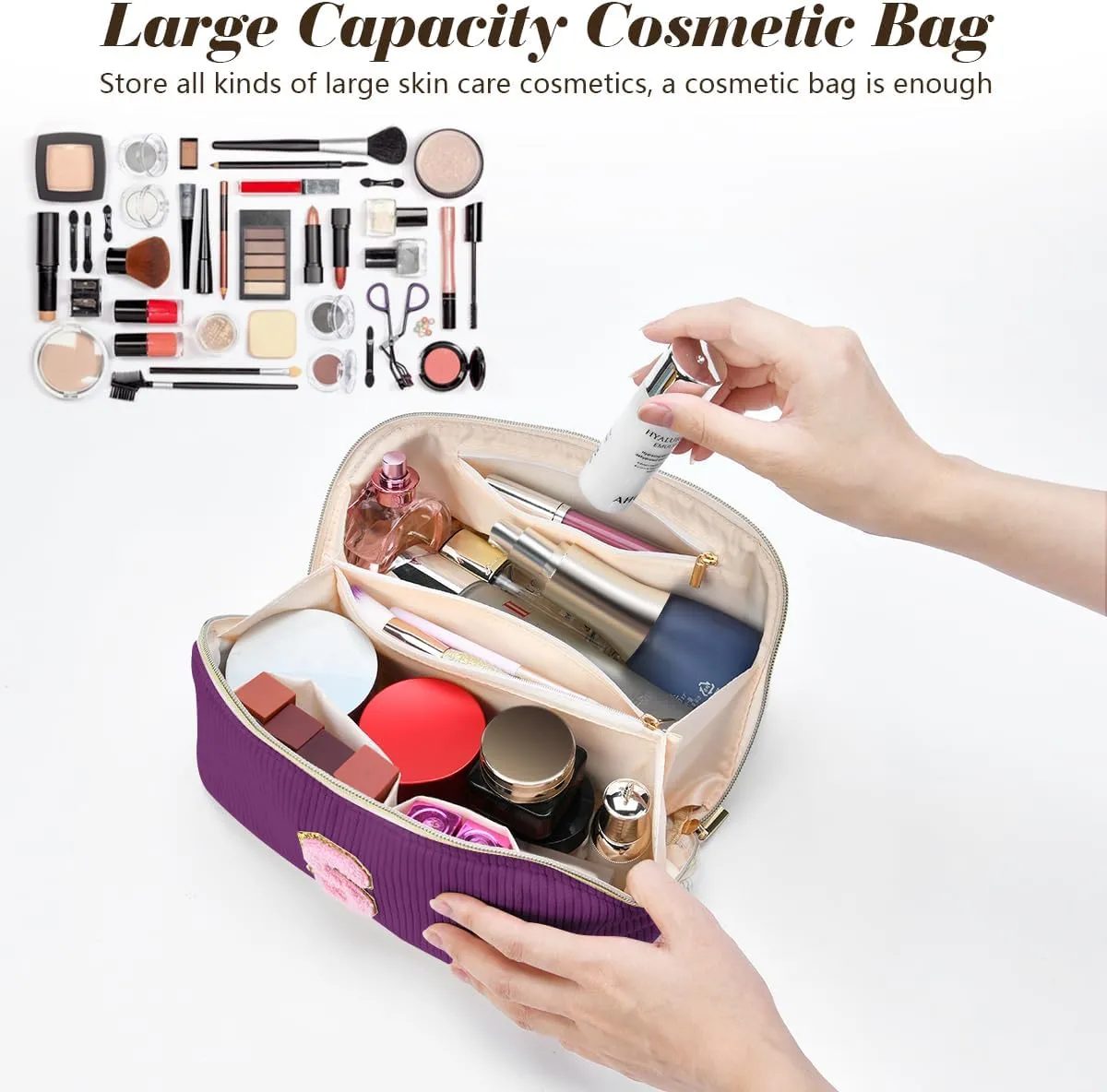 Gifts for Girls, Initial Travel Makeup Bag Women's Day Gift Make up Bag Cosmetic Bags Monther's Day Gifts, Personalized Stuff Bag Cute Makeup Bag Birthday Gifts for Women/Friend/Mother Deep Purple - D