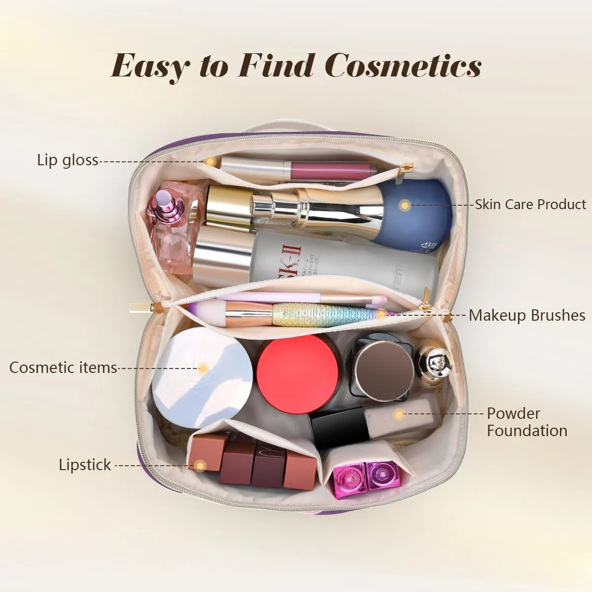 Gifts for Girls, Initial Travel Makeup Bag Women's Day Gift Make up Bag Cosmetic Bags Monther's Day Gifts, Personalized Stuff Bag Cute Makeup Bag Birthday Gifts for Women/Friend/Mother Deep Purple - D