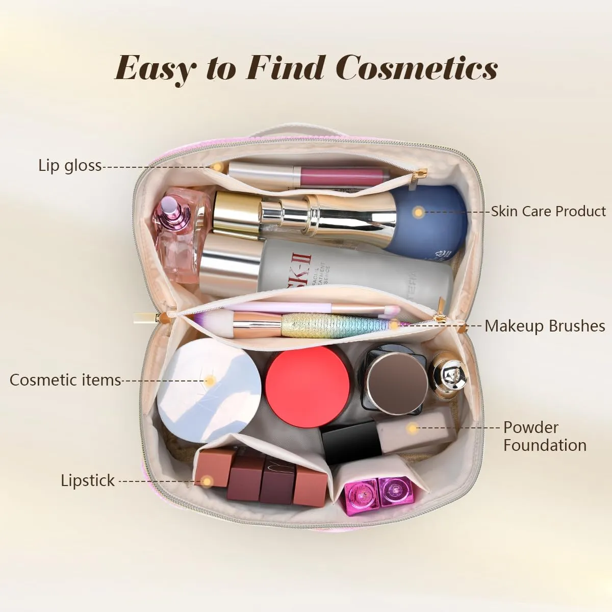 Gifts for Girls, Initial Travel Makeup Bag Women's Day Gift Make up Bag Cosmetic Bags Monther's Day Gifts, Personalized Stuff Bag Cute Makeup Bag Birthday Gifts for Women/Friend/Mother Pink - D