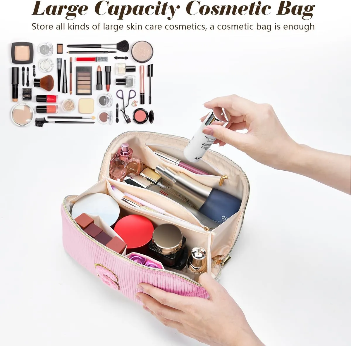 Gifts for Girls, Initial Travel Makeup Bag Women's Day Gift Make up Bag Cosmetic Bags Monther's Day Gifts, Personalized Stuff Bag Cute Makeup Bag Birthday Gifts for Women/Friend/Mother Pink - D