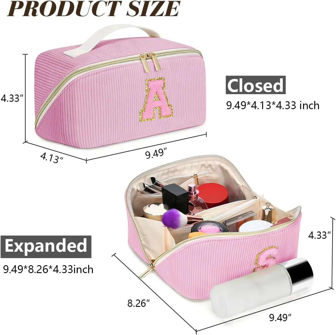 Gifts for Girls, Initial Travel Makeup Bag Women's Day Gift Make up Bag Cosmetic Bags Monther's Day Gifts, Personalized Stuff Bag Cute Makeup Bag Birthday Gifts for Women/Friend/Mother Pink - D