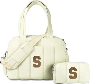 Gifts for Women 20s, Initial Duffel Bag, Personalized Weekender Bag, Monogram Overnight Bag for Women, Travel Bag with Makeup Bag, Granddaughter Gift Teen Girl Gifts Trendy Stuff (Letter S)