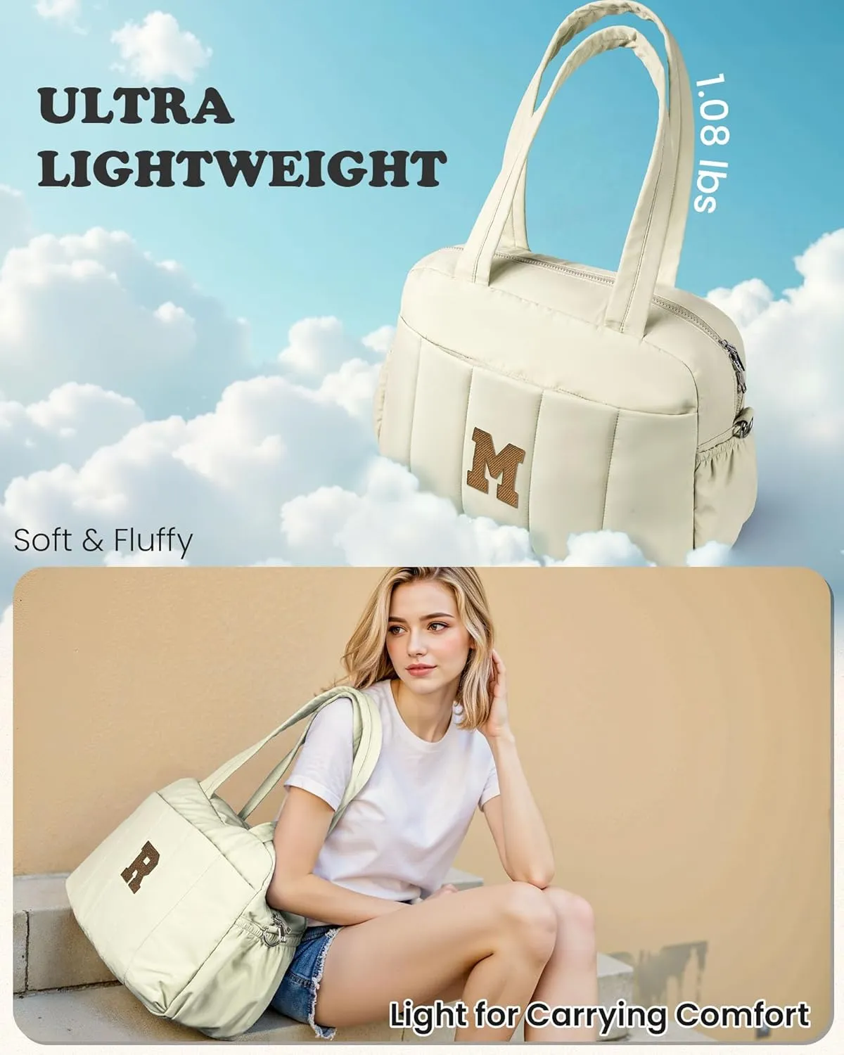 Gifts for Women 20s, Initial Duffel Bag, Personalized Weekender Bag, Monogram Overnight Bag for Women, Travel Bag with Makeup Bag, Granddaughter Gift Teen Girl Gifts Trendy Stuff (Letter S)