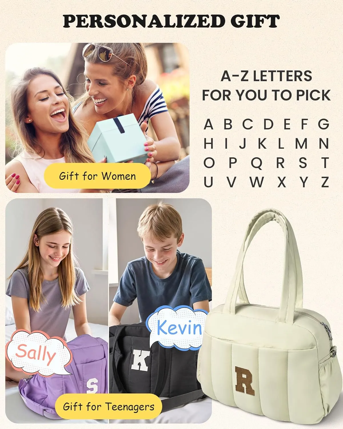 Gifts for Women 20s, Initial Duffel Bag, Personalized Weekender Bag, Monogram Overnight Bag for Women, Travel Bag with Makeup Bag, Granddaughter Gift Teen Girl Gifts Trendy Stuff (Letter S)