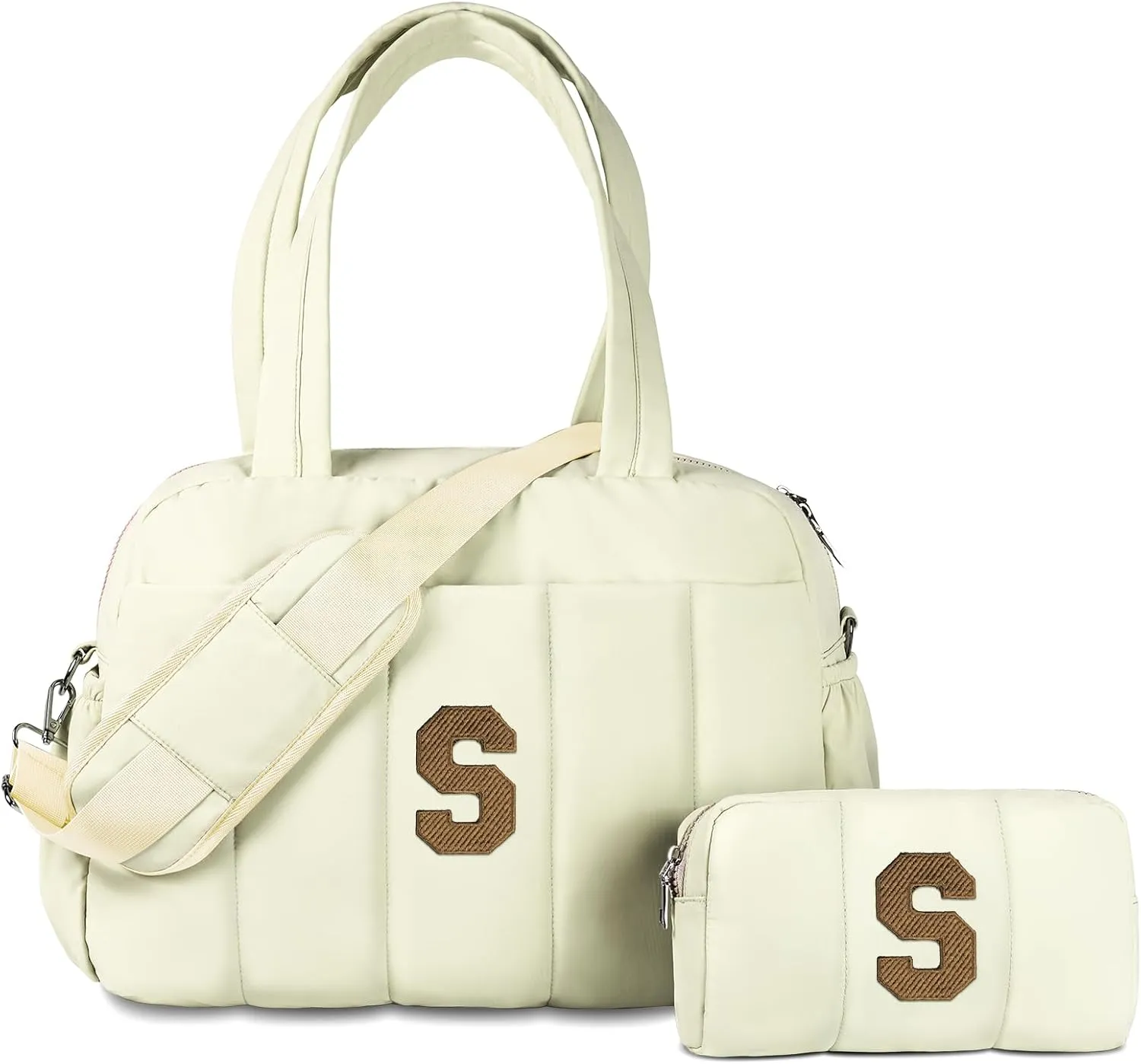 Gifts for Women 20s, Initial Duffel Bag, Personalized Weekender Bag, Monogram Overnight Bag for Women, Travel Bag with Makeup Bag, Granddaughter Gift Teen Girl Gifts Trendy Stuff (Letter S)
