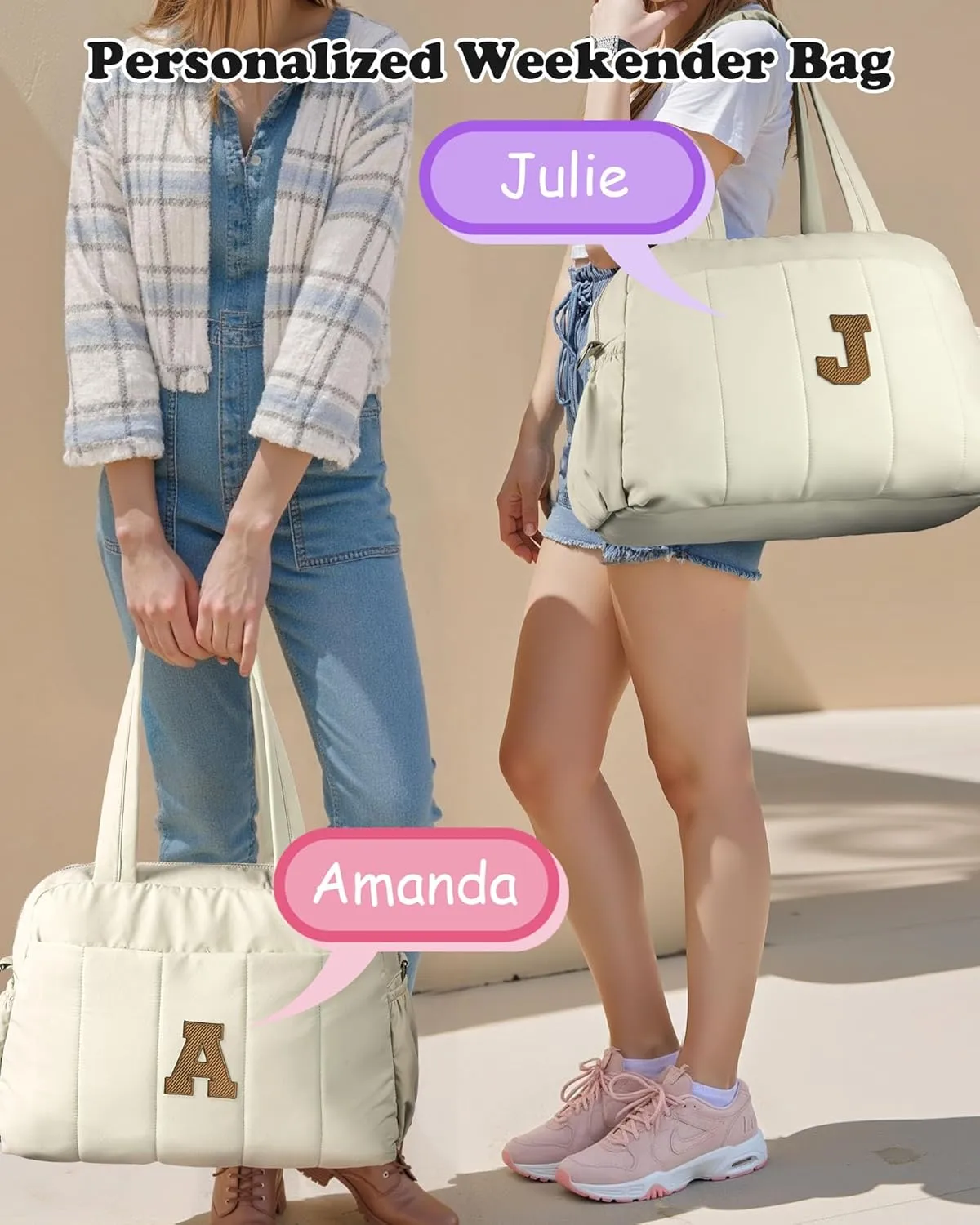 Gifts for Women 20s, Initial Duffel Bag, Personalized Weekender Bag, Monogram Overnight Bag for Women, Travel Bag with Makeup Bag, Granddaughter Gift Teen Girl Gifts Trendy Stuff (Letter S)