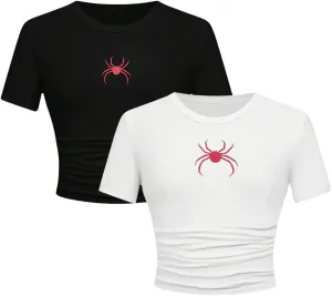 Girl's 2 Packs Graphic Tees Short Sleeve Crew Neck Crop Tops Slim Fit Summer Cute Tees