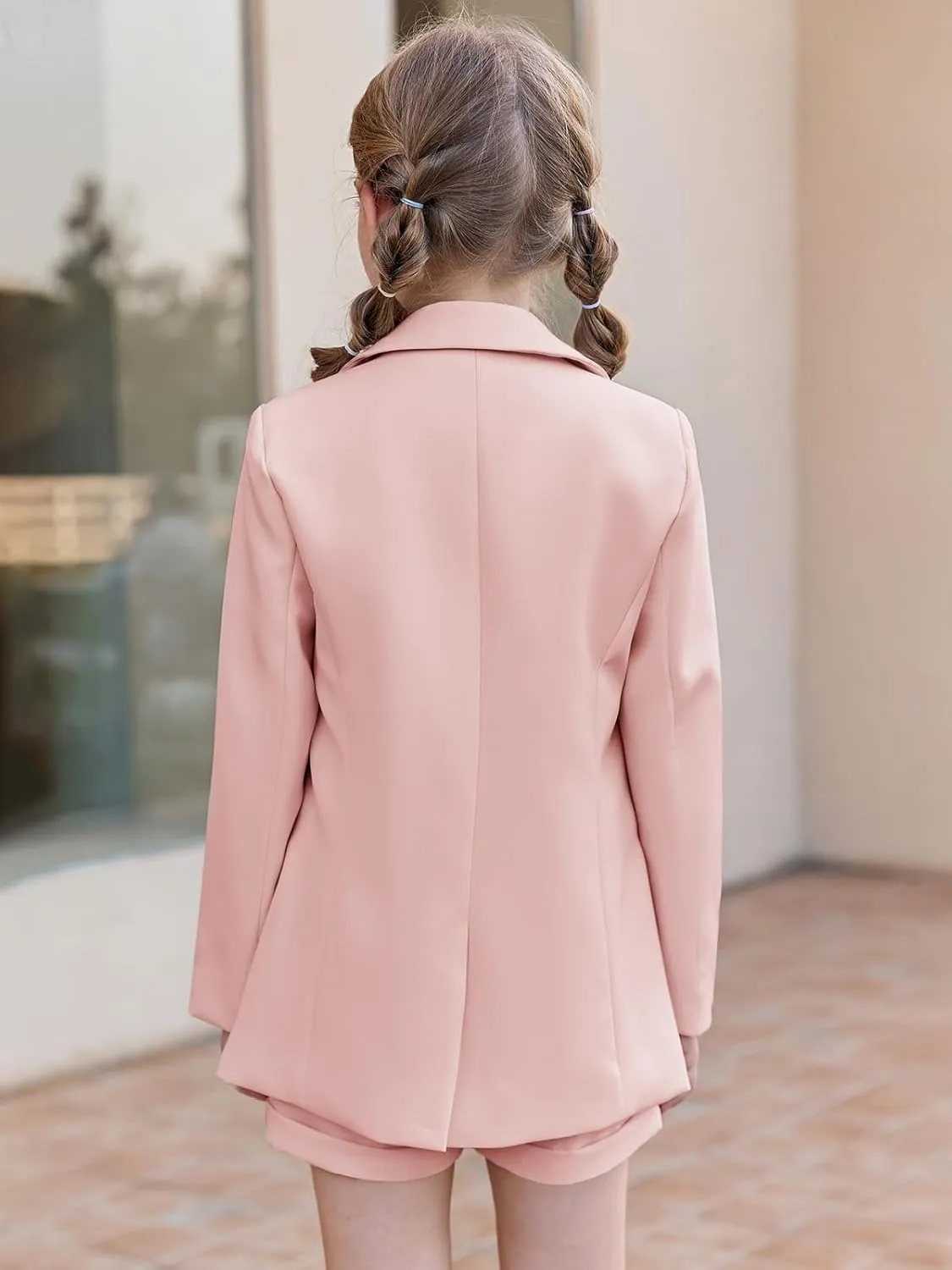 Girls 2 Piece Outfits Button Front Long Sleeve Blazer and Short Pants Suit Sets 4-14 Years