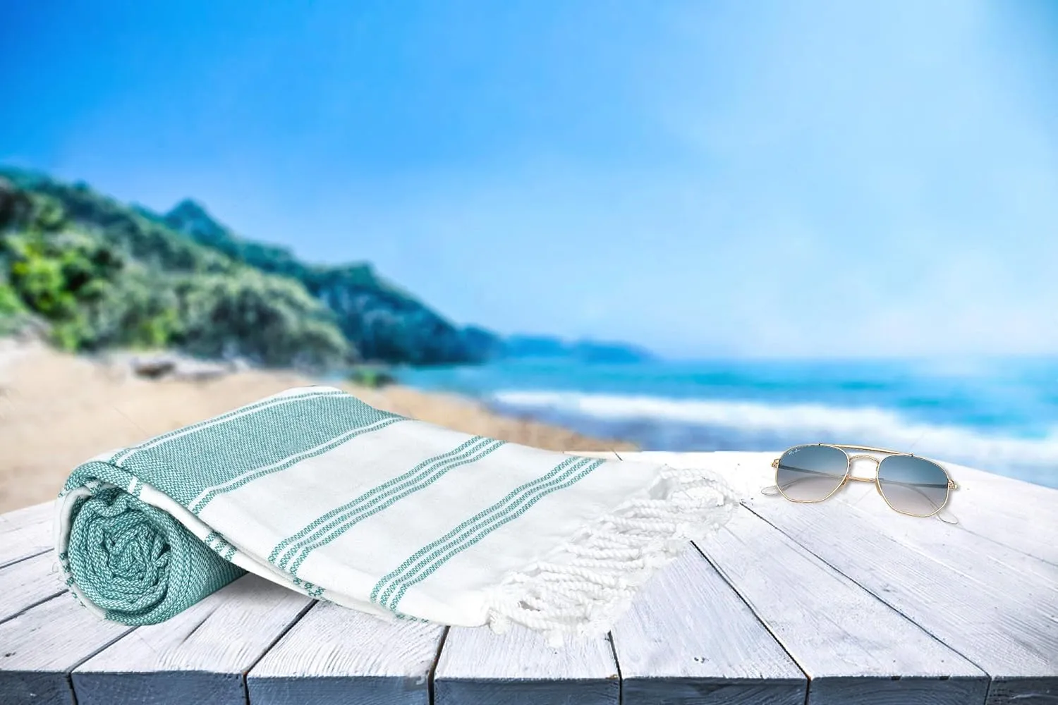 GLAMBURG Peshtemal Turkish Towel Cotton Beach Towels Oversized 36x71 Set of 4, Cotton Beach Towels for Adults, Soft Durable Absorbent Extra Large Bath Sheet Hammam Towel - Teal