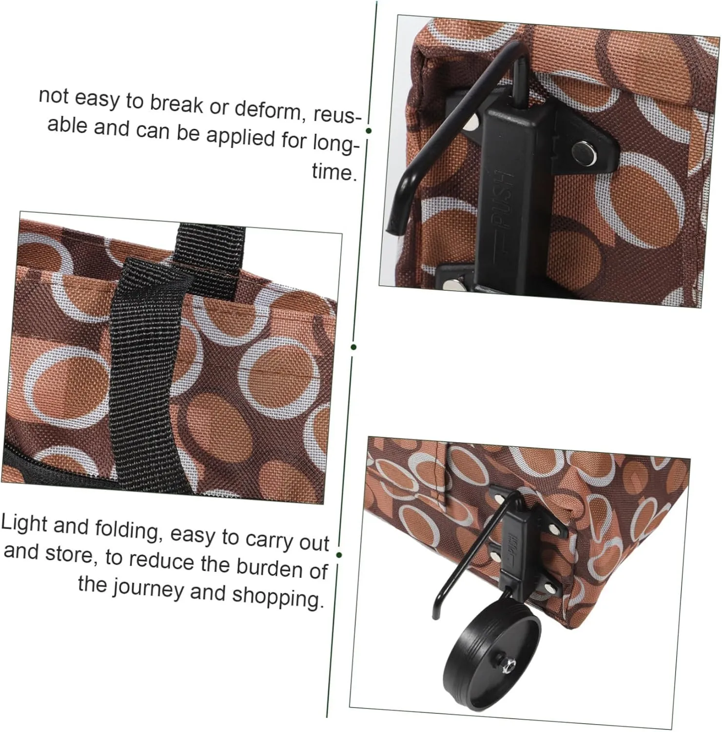 GLEAVI Grocery Tote Bag Shopping Bag on Wheels Lightweight Shopping Cart for Daily Use