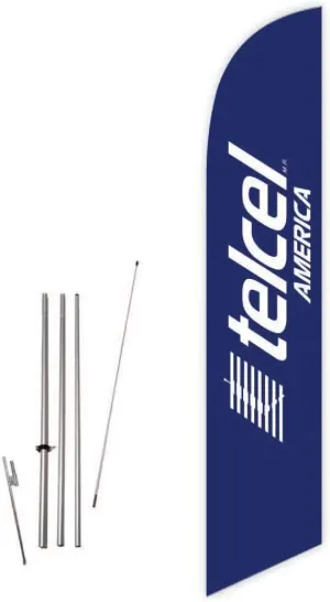 GLOBAL ADVERTISING SOLUTIONS Telcel America Blue Feather Flag Eye Catching Banner Sign for Business and Marketing Complete Set with 15 ft Pole Kit and Ground Spike
